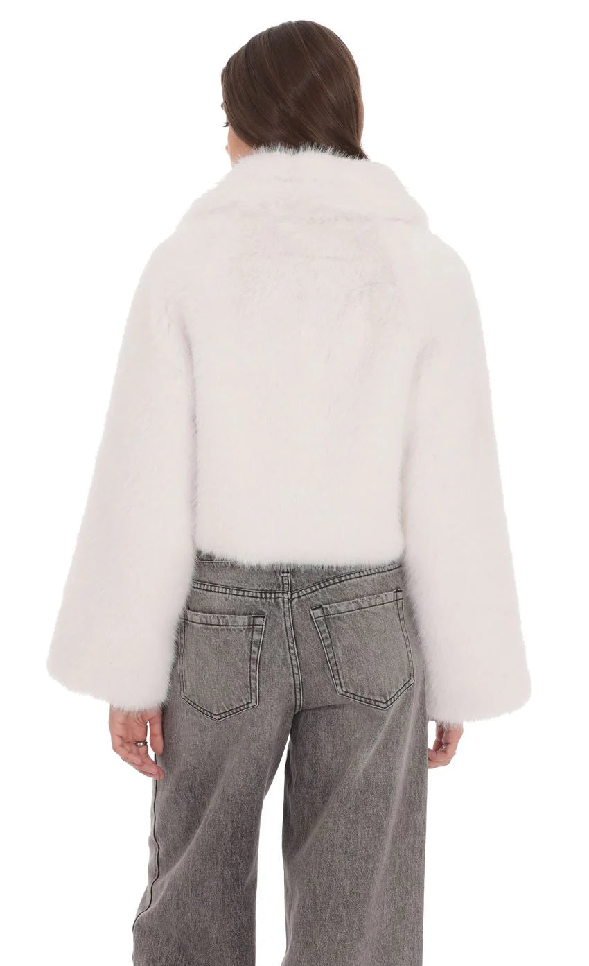 Faux Fur Cropped Jacket in Black