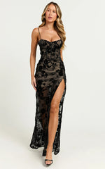 Violeta Maxi Dress - Corset Front Burnout Dress in Black
