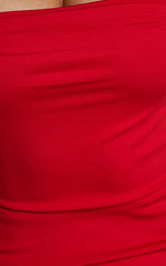 Tiffy Midi Dress - Square Neck Ruched Bodycon Dress in Scarlet
