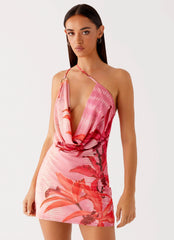 Bohemian Bliss Mesh Mini Dress - Tropical Pink Print