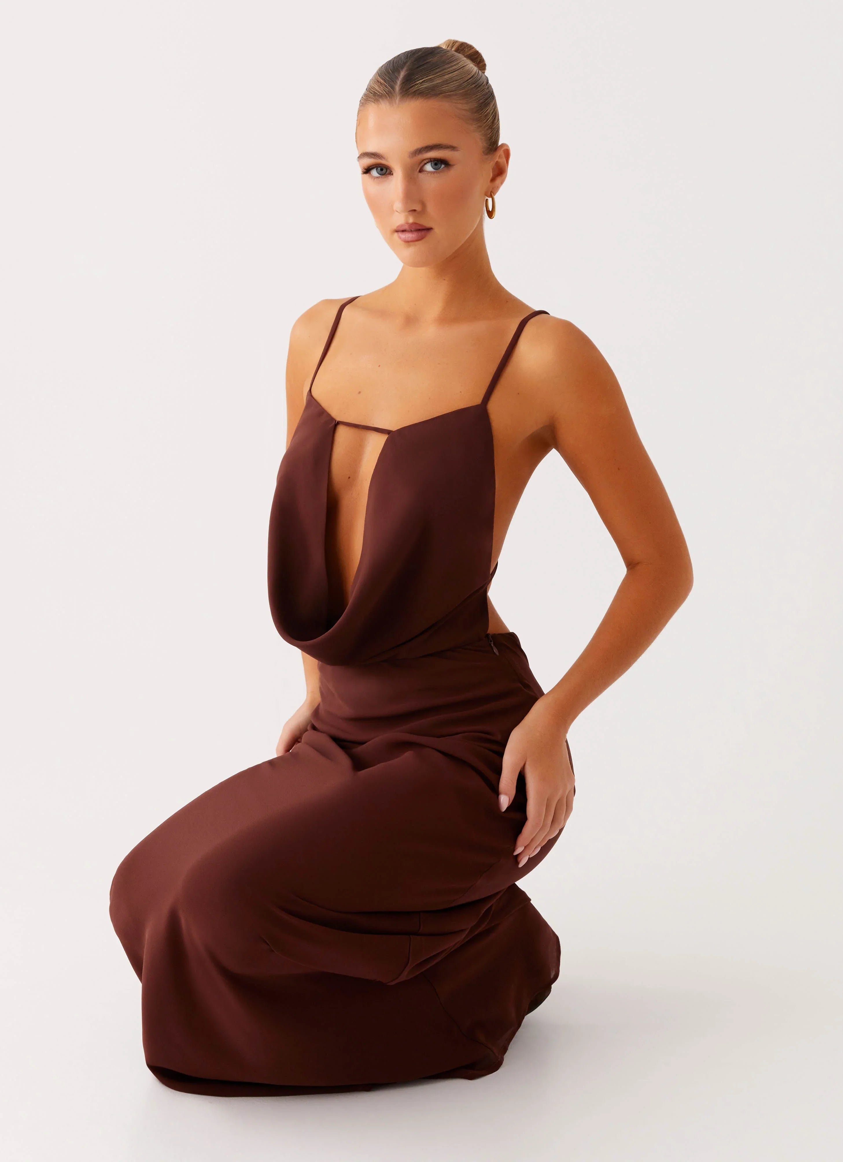 Elation Cowl Neck Maxi Dress - Chocolate