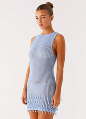 Miracle Beaded Crochet Mini Dress - Blue