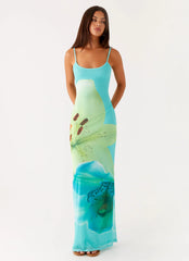 Bad News Mesh Maxi Dress - Turquoise Floral