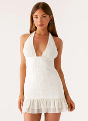 Lets Pretend Halterneck Mini Dress - Cream