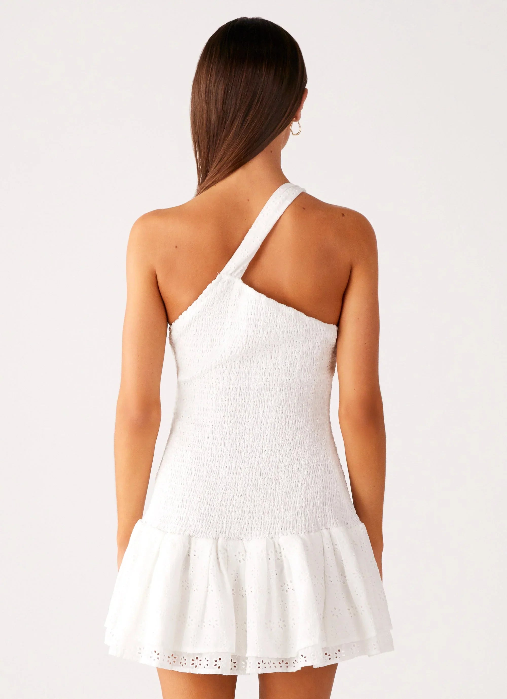 Hestia Drop Waist Shirring Mini Dress - White