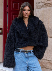 Virginia Cropped Faux Fur Jacket - Black