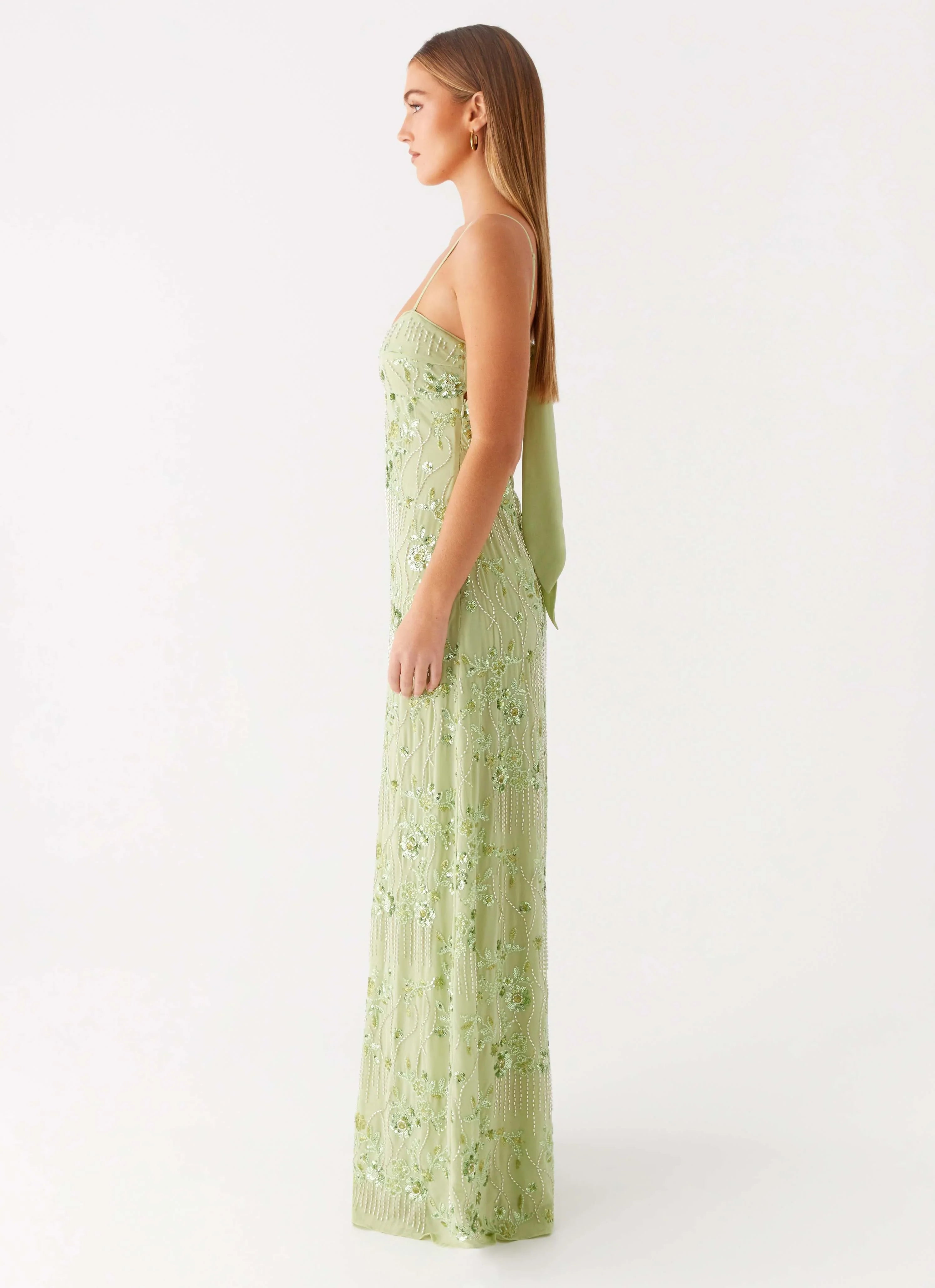 Celandine Beaded Maxi Dress - Lime