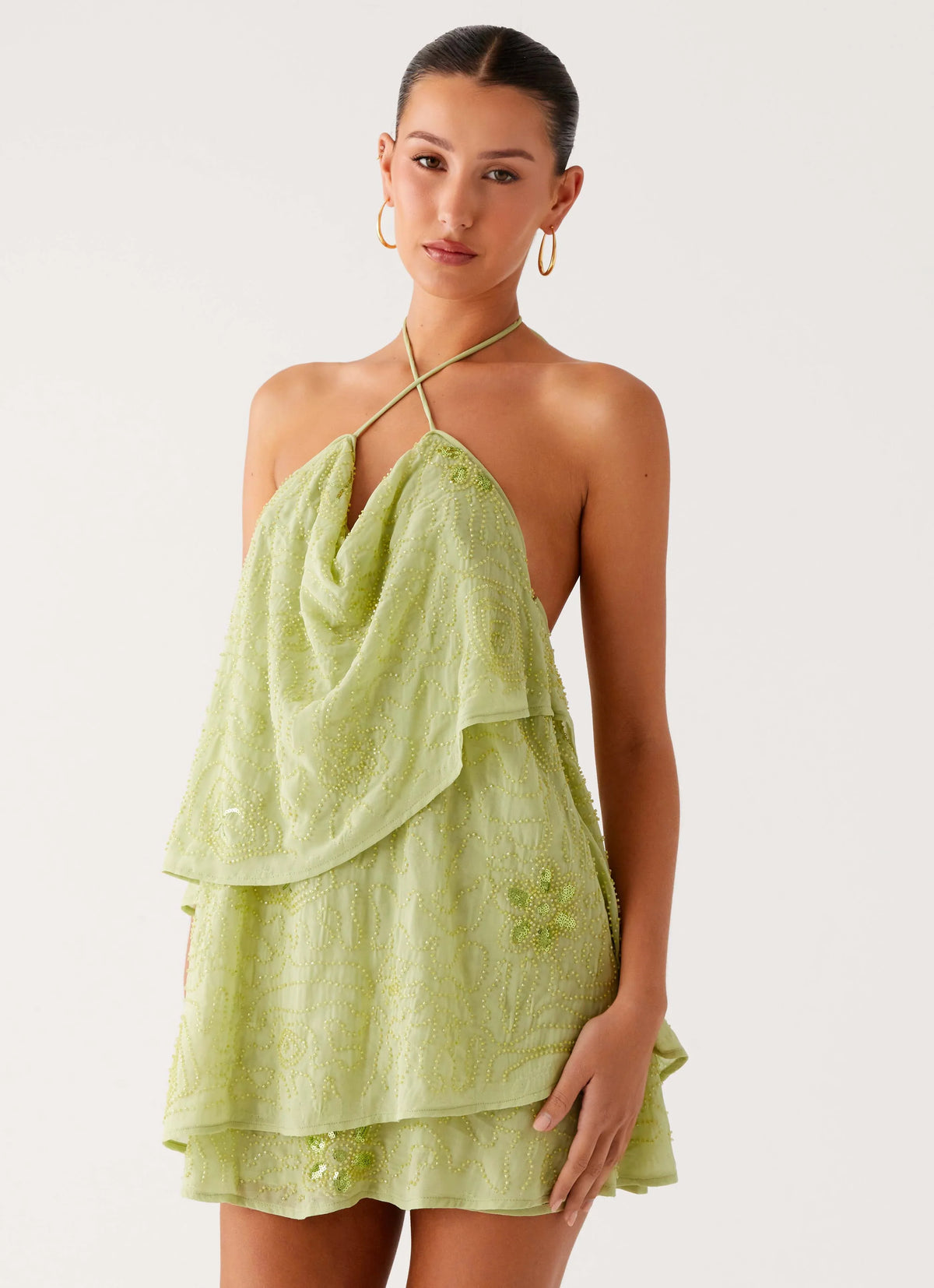 On The Go Beaded Mini Dress - Mint