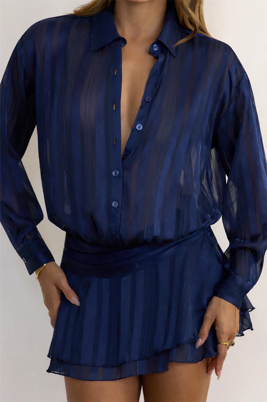 Sophisticated Sass Long Sleeve Mini Dress Navy