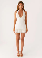 Lets Pretend Halterneck Mini Dress - Cream