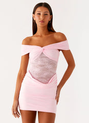 Either Way Off Shoulder Mini Dress - Baby Pink