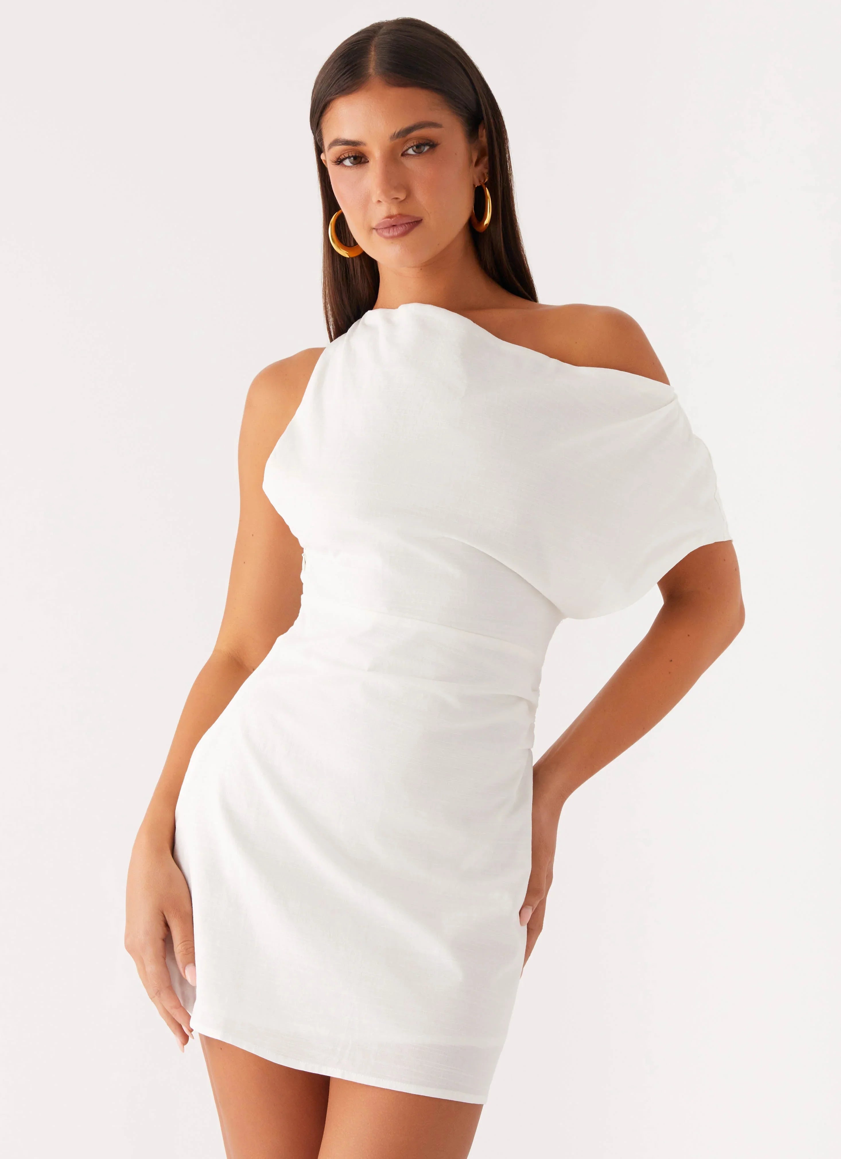 Moonlight Oasis Asymmetrical Mini Dress - Off White