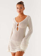 Majestic Beaded Crochet Mini Dress - Ivory