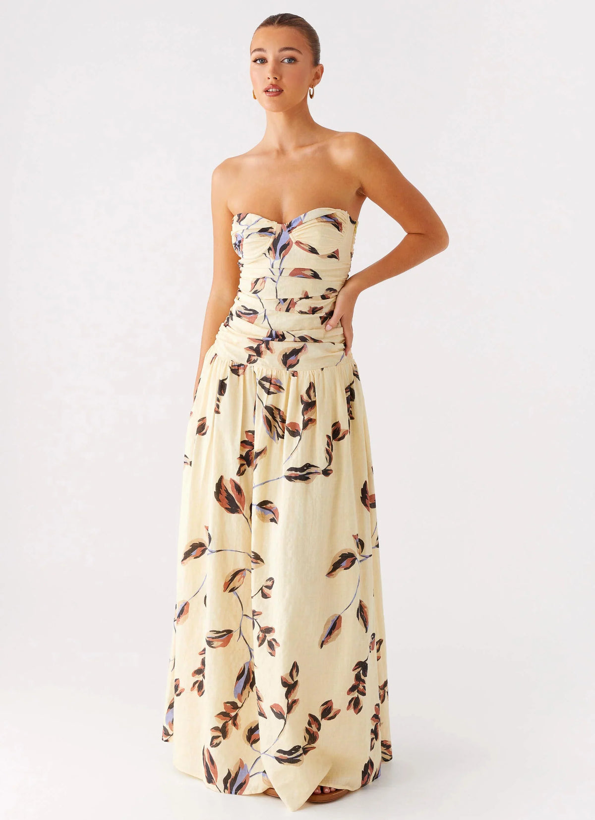 Rhea Ruched Maxi Dress - Buttercream Bliss