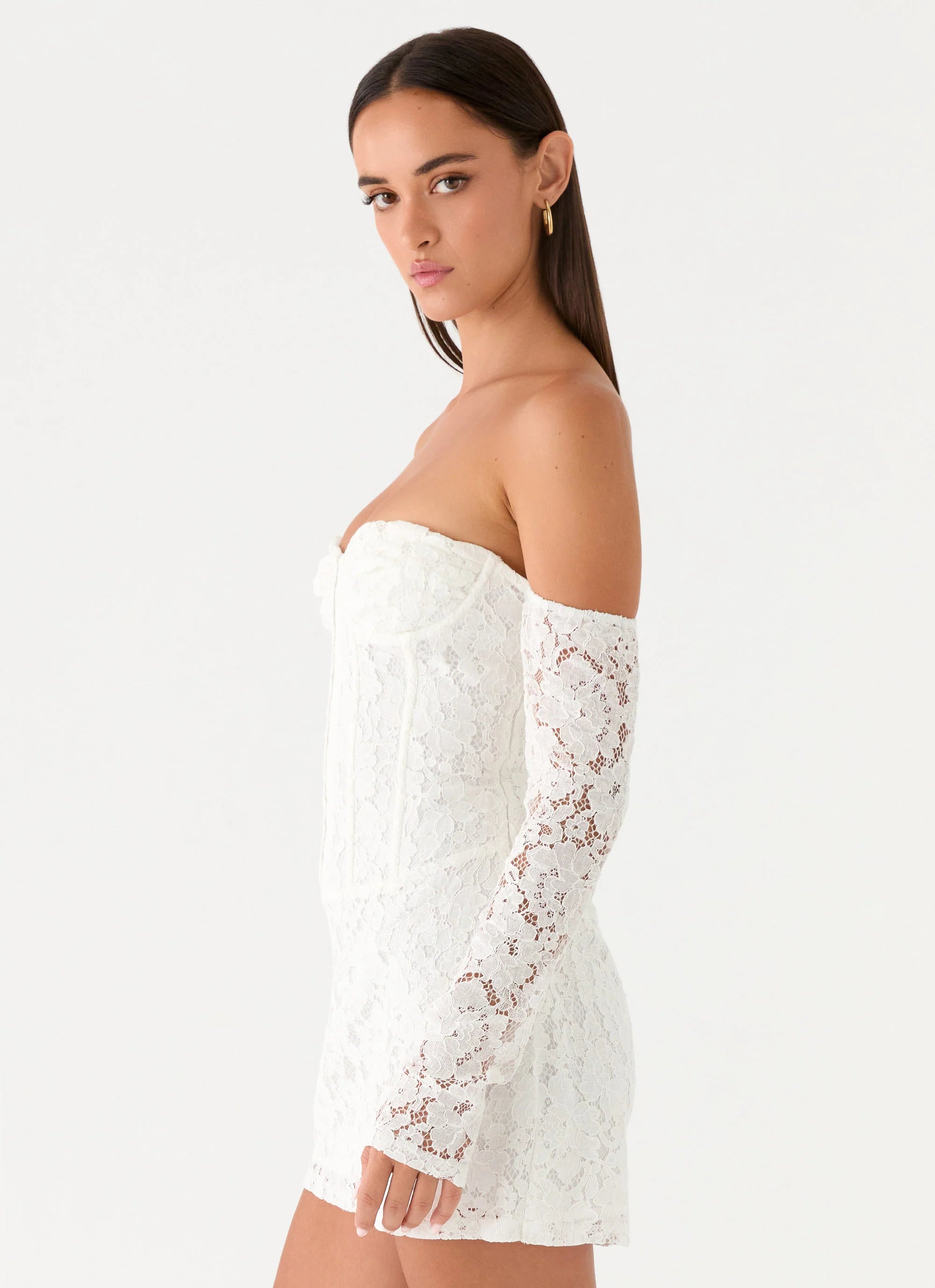 Already Know Lace Long Sleeve Mini Dress - White