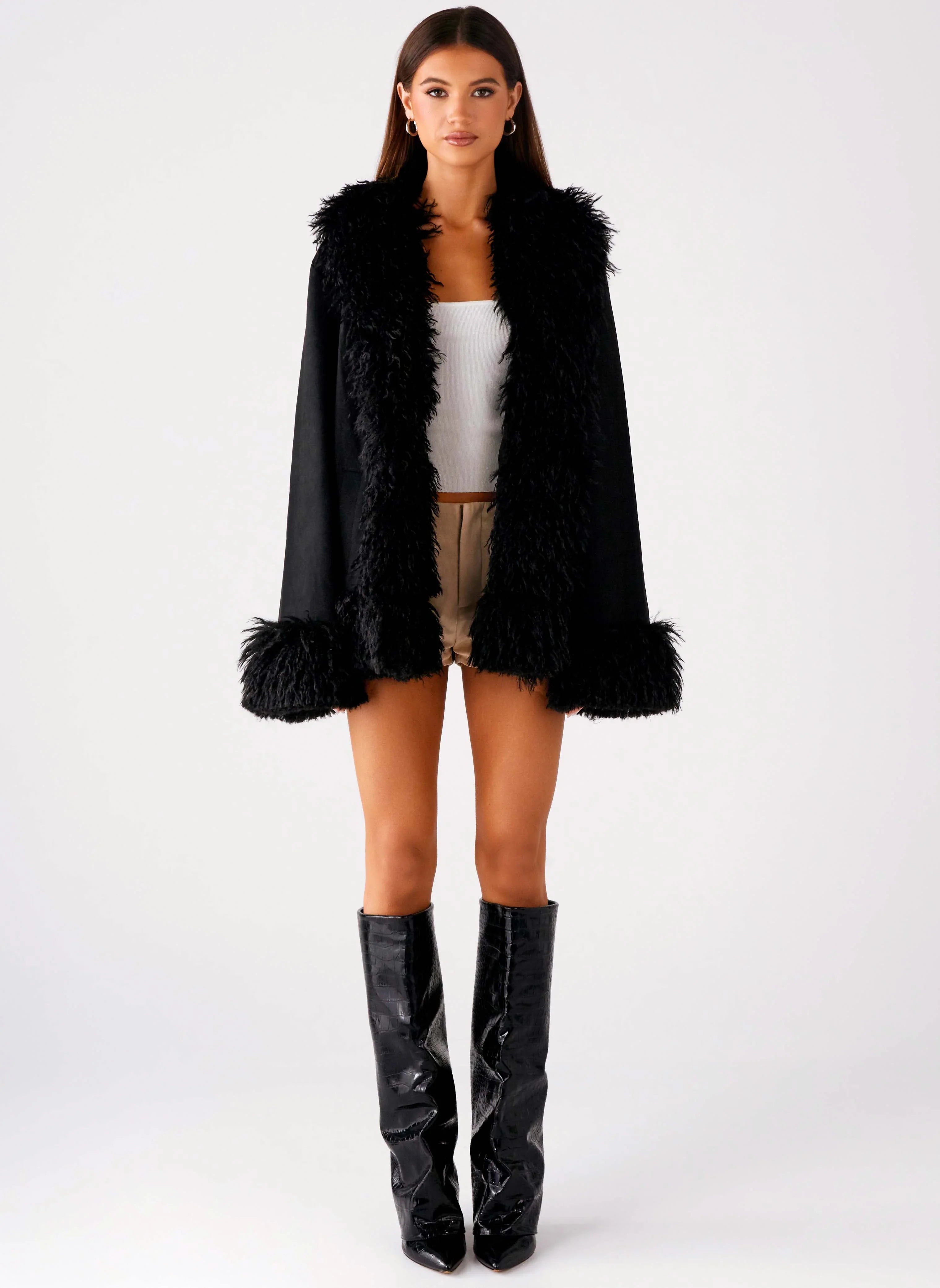 Carmelita Faux Fur Trim Jacket - Black