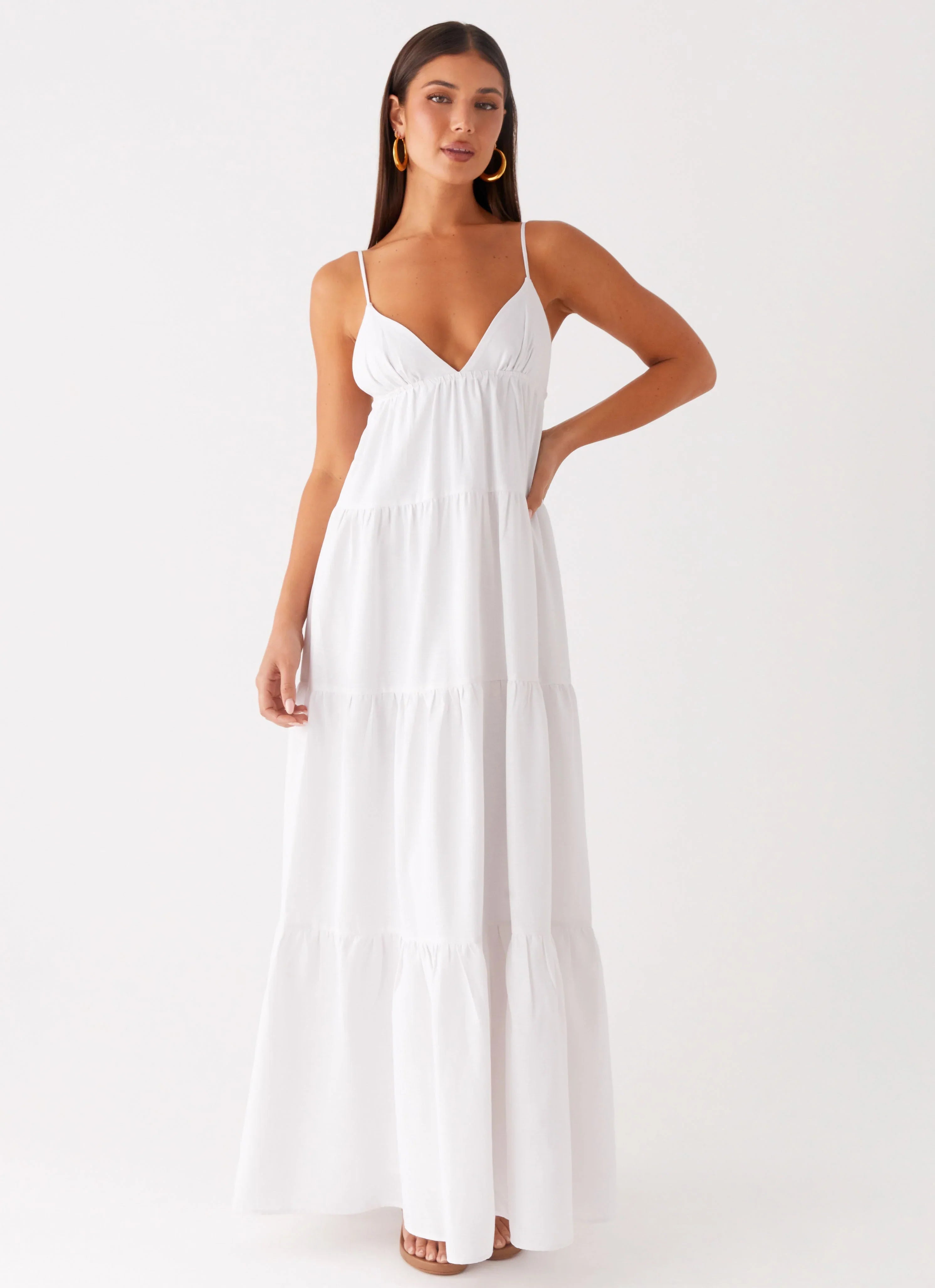 Lotty Linen Maxi Dress - White