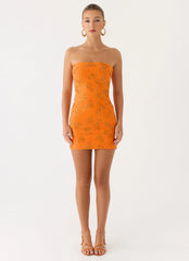 Push Back Beaded Sequin Mini Dress - Orange
