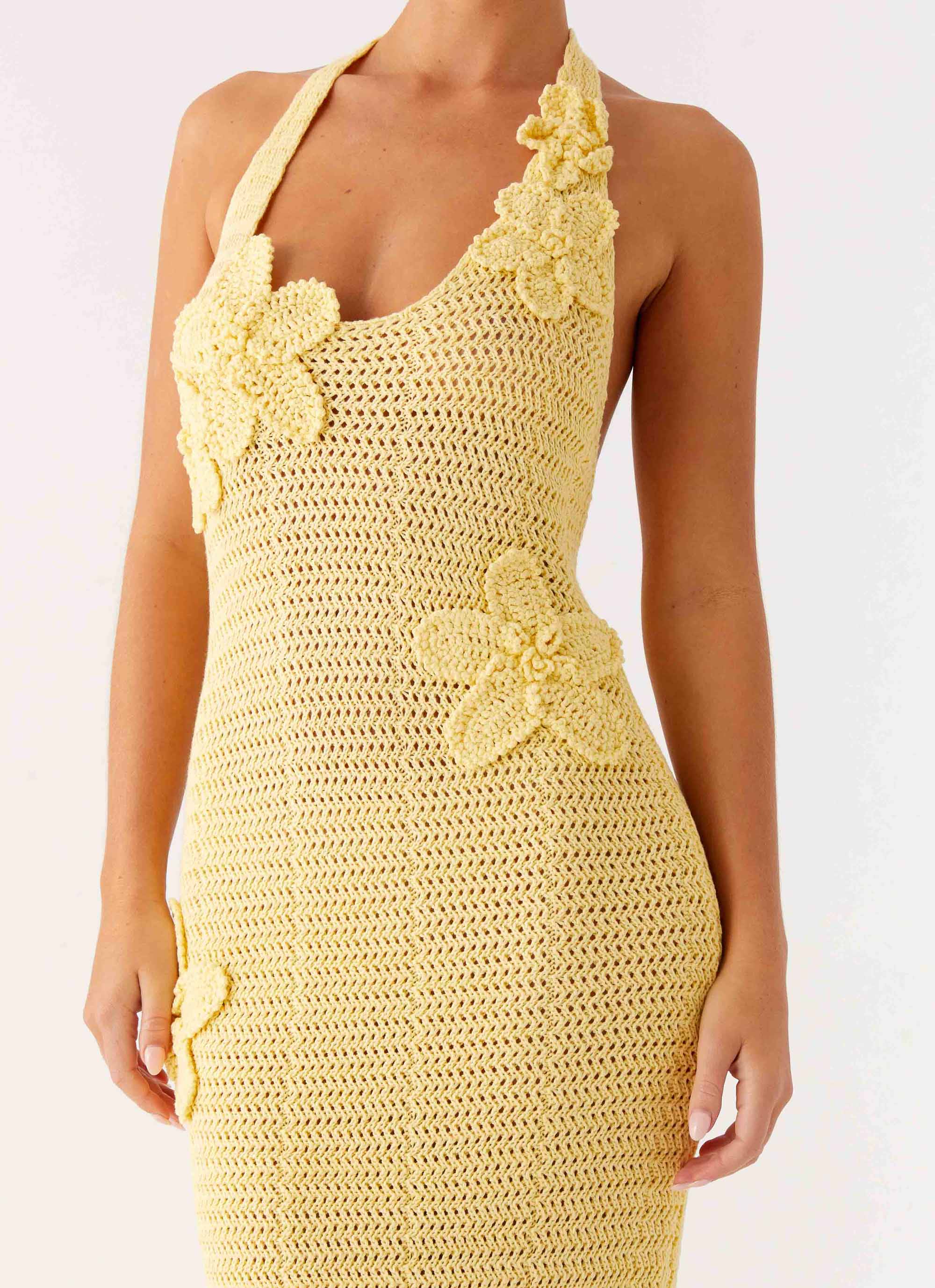 Novalee Flower Crochet Maxi Dress - Yellow