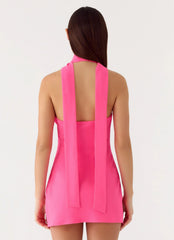 Melisande Scarf Neck Mini Dress - Fuchsia