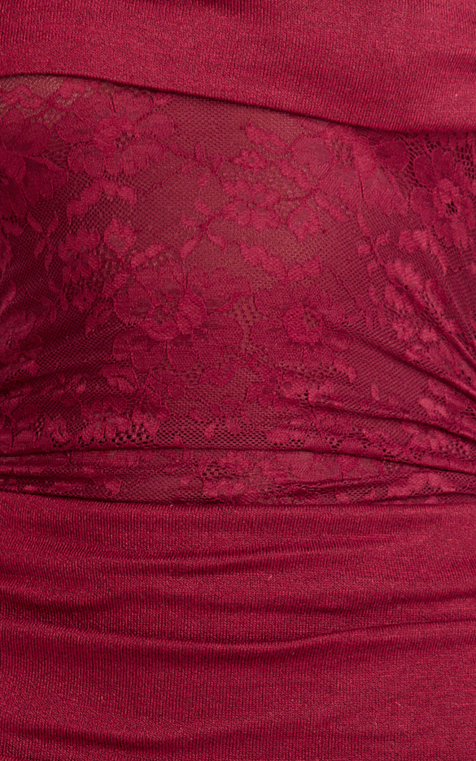 Juliet Maxi Dress - Off Shoulder Long Sleeve Ruched Overlay Lace Dress in Wine