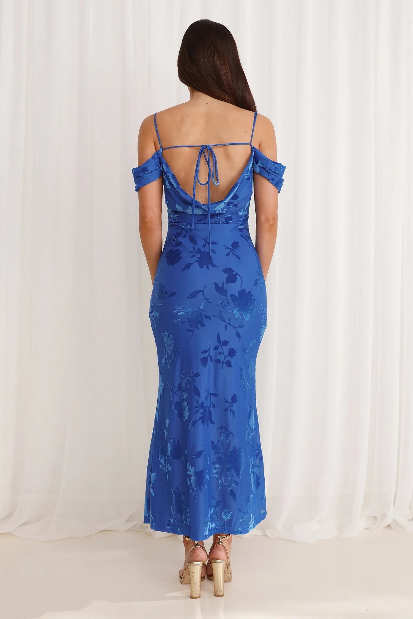 Good Fun Off Shoulder Maxi Dress Blue