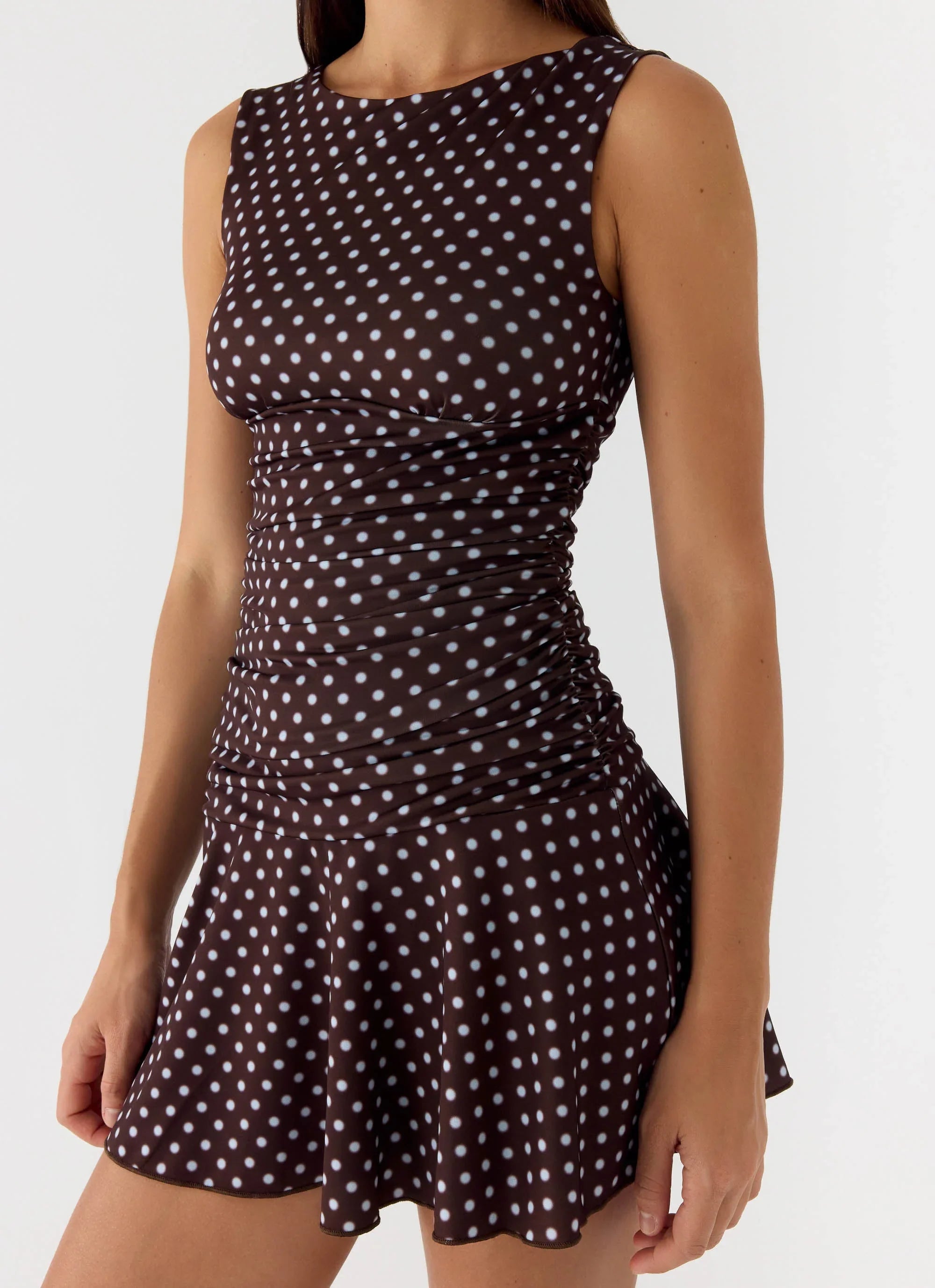 Kelda Mini Dress - Chocolate Blue Dot