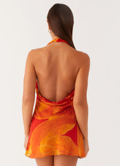 Solar Beam Cowl Mini Dress - Serene Orange