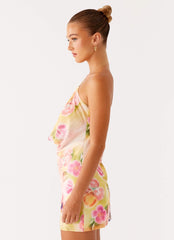 Bohemian Bliss Mesh Mini Dress - Sunburst Floral