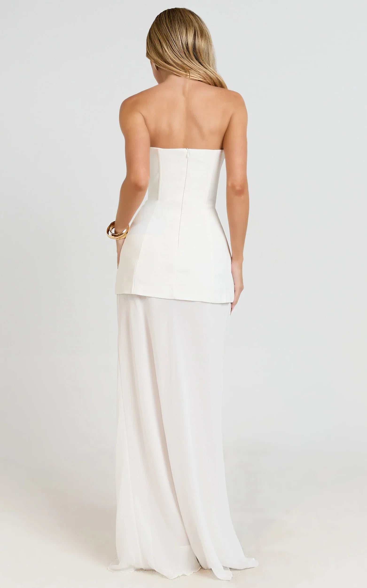 Keyla Maxi Dress - Strapless Contrast Skirt Dress in Ivory