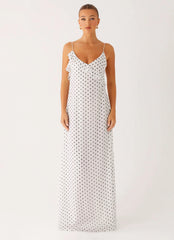 Harri Maxi Dress - White Polka Dot