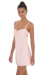 Jacquard Babydoll Satin Dress in Pink