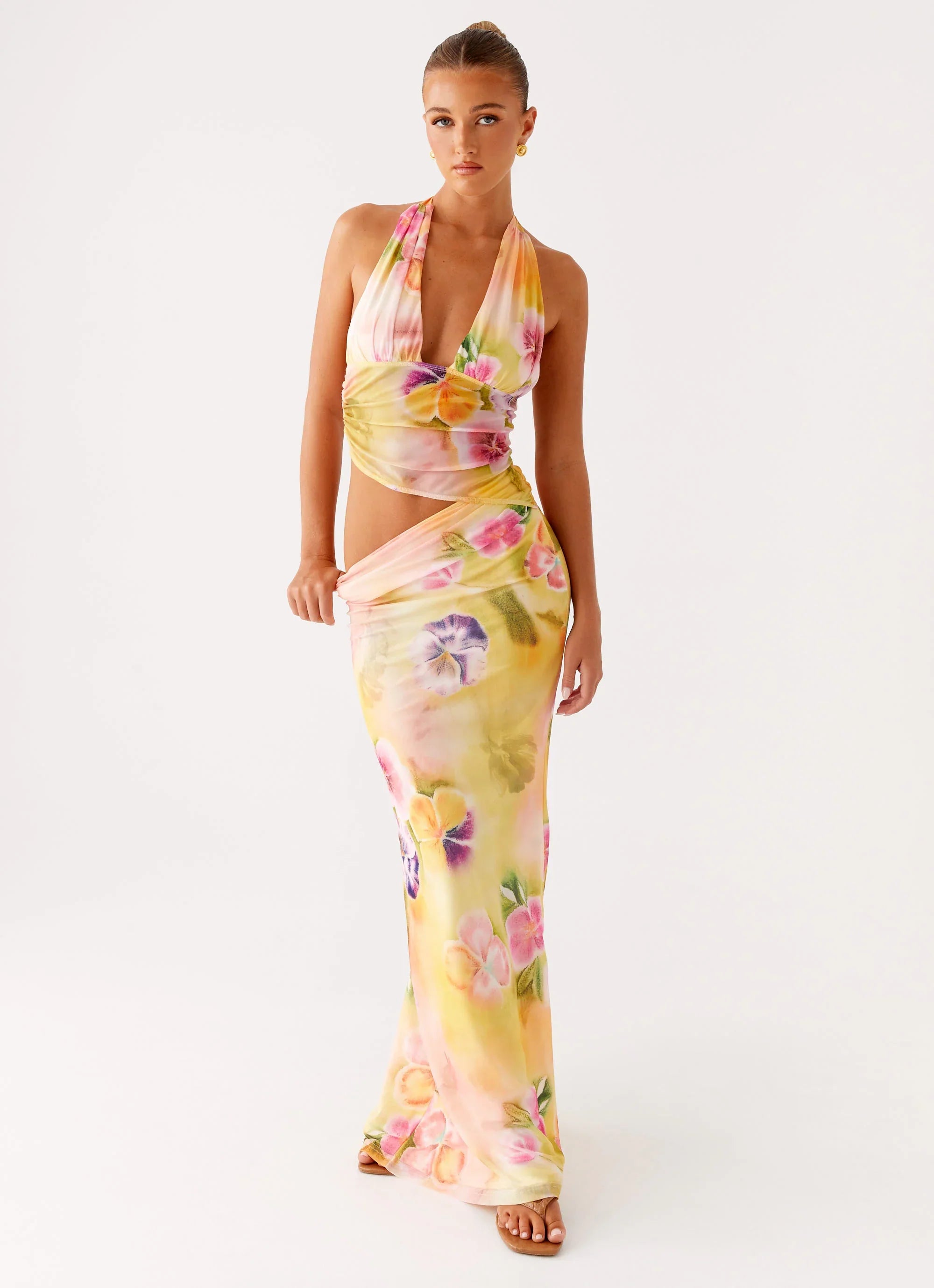 Main Act Halter Maxi Dress - Sunburst Floral