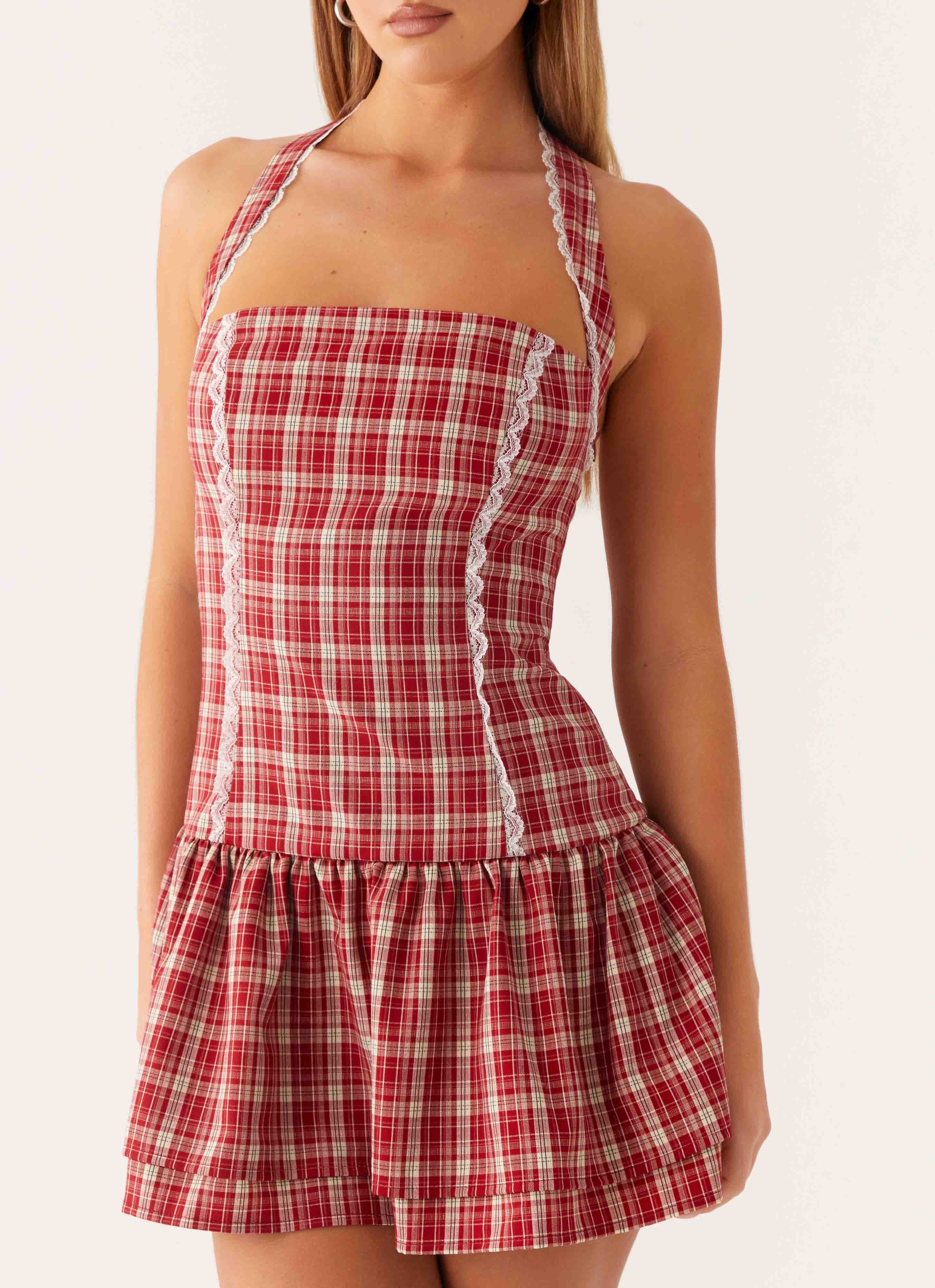 Lotus Dream Mini Dress - Ruby Check