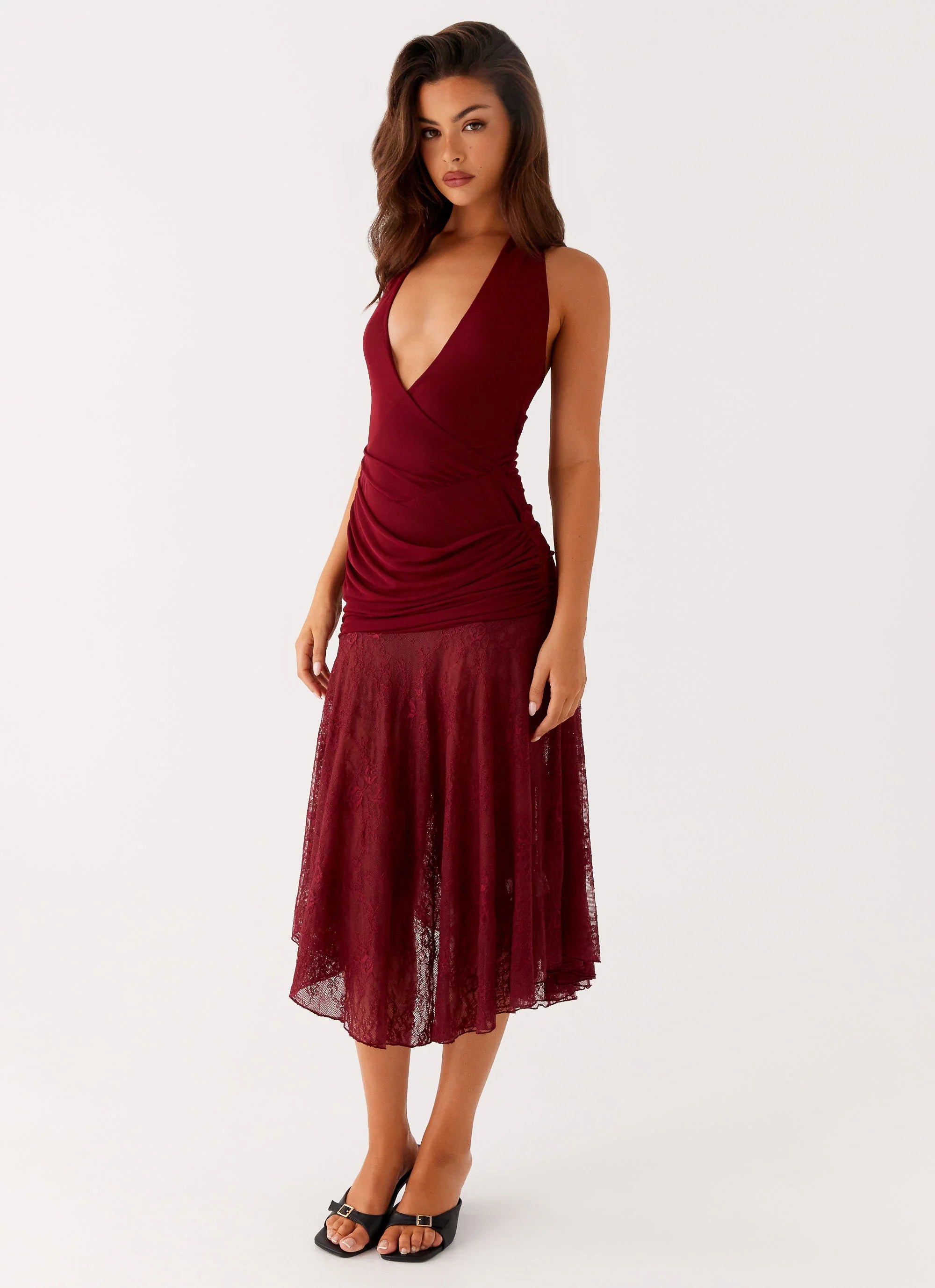 Burnout Midi Dress - Maroon