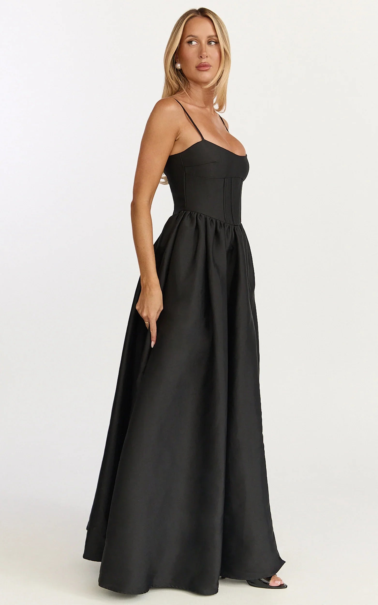 Louisa Maxi Dress - Boned Bodice Lace Up Back Dress in Black