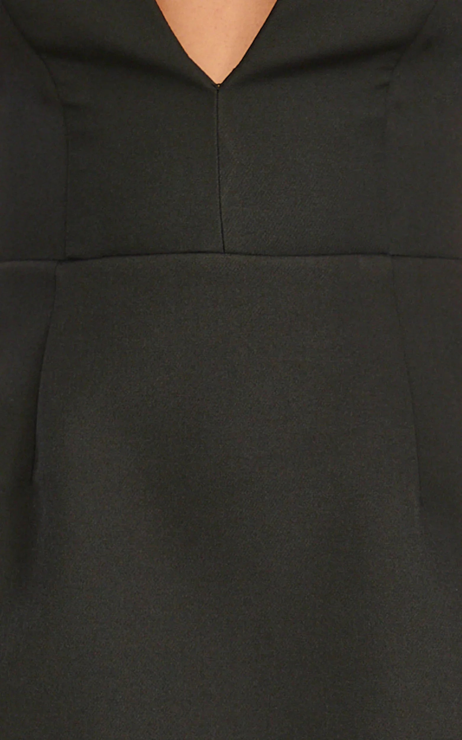 Jacqui Mini Dress - Low Cut Notch Neck Structured Dress in Black