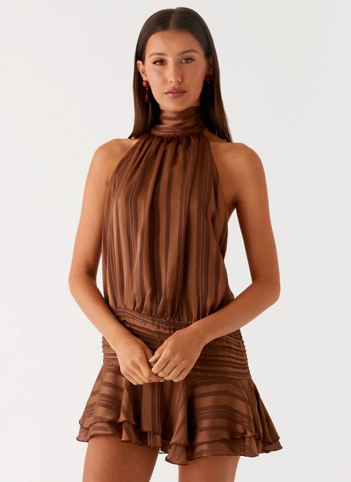 Willow Chiffon Mini Dress - Chocolate