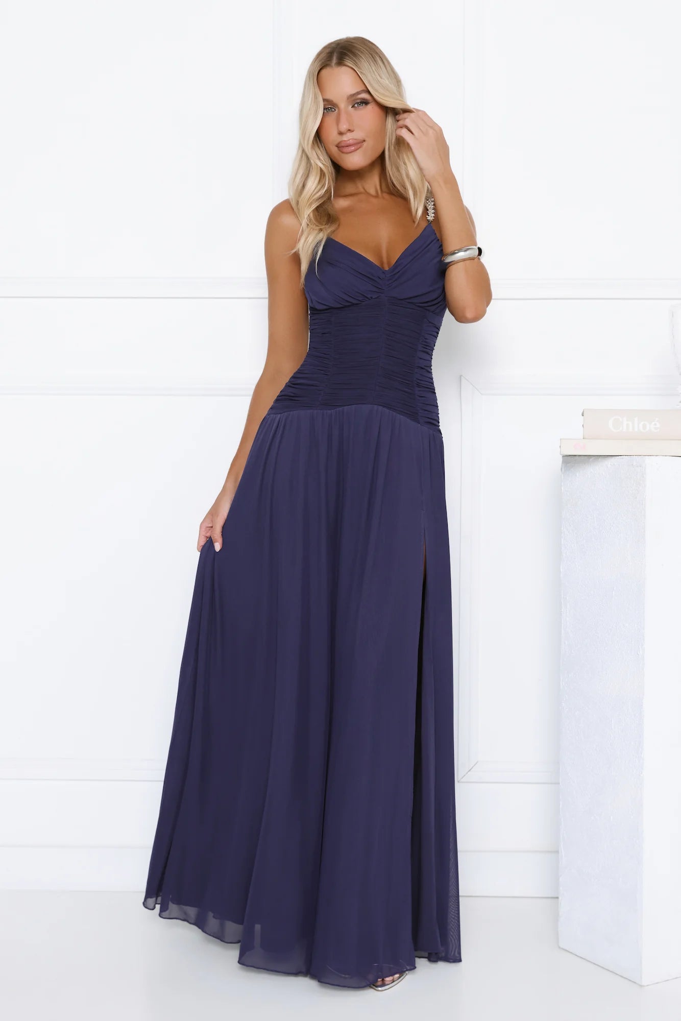 Evening Refinement Mesh Maxi Dress Navy