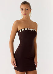 Leroy Button Mini Dress - Chocolate
