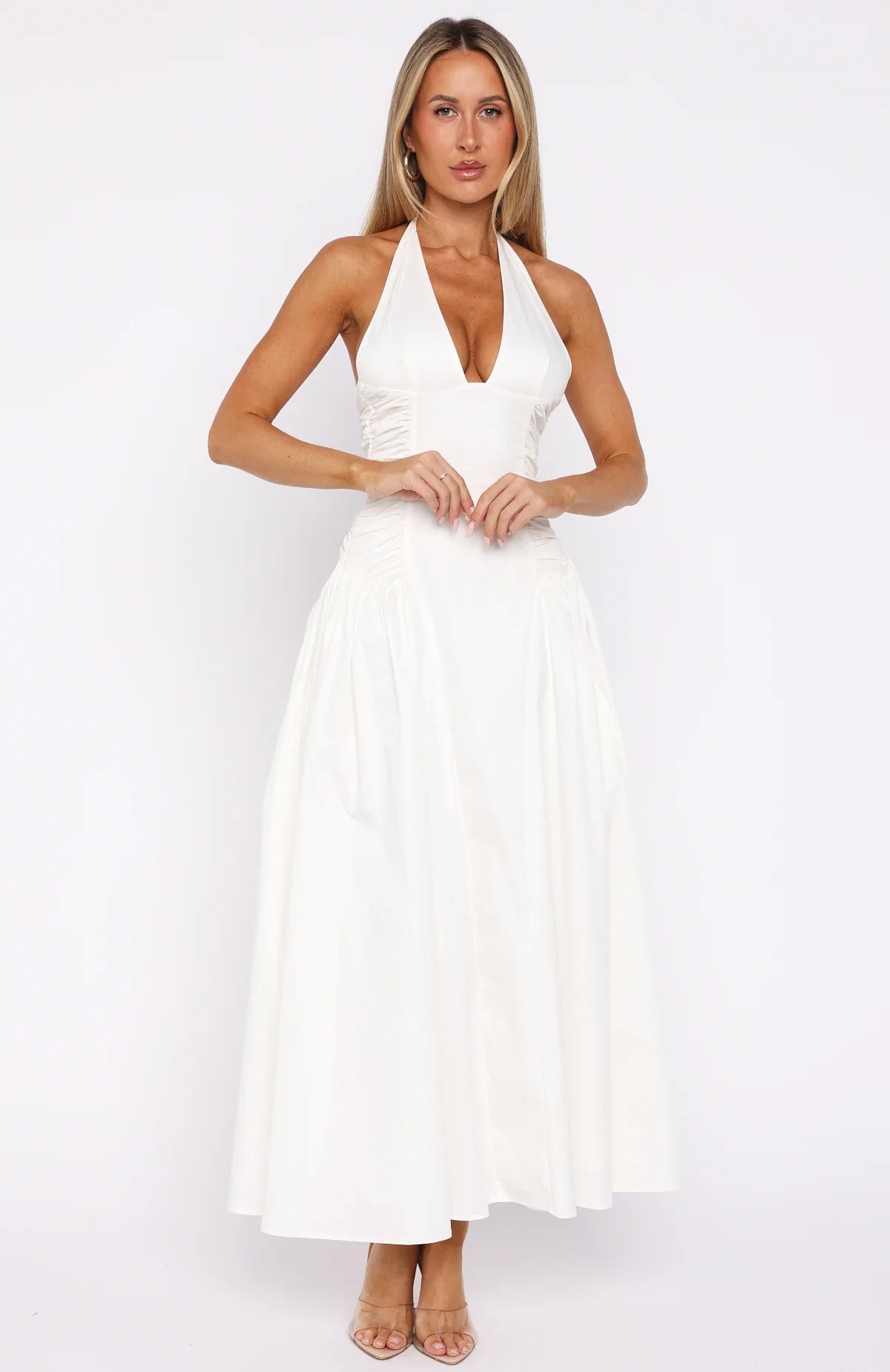 Tinsel Trouble Halter Midi Dress White