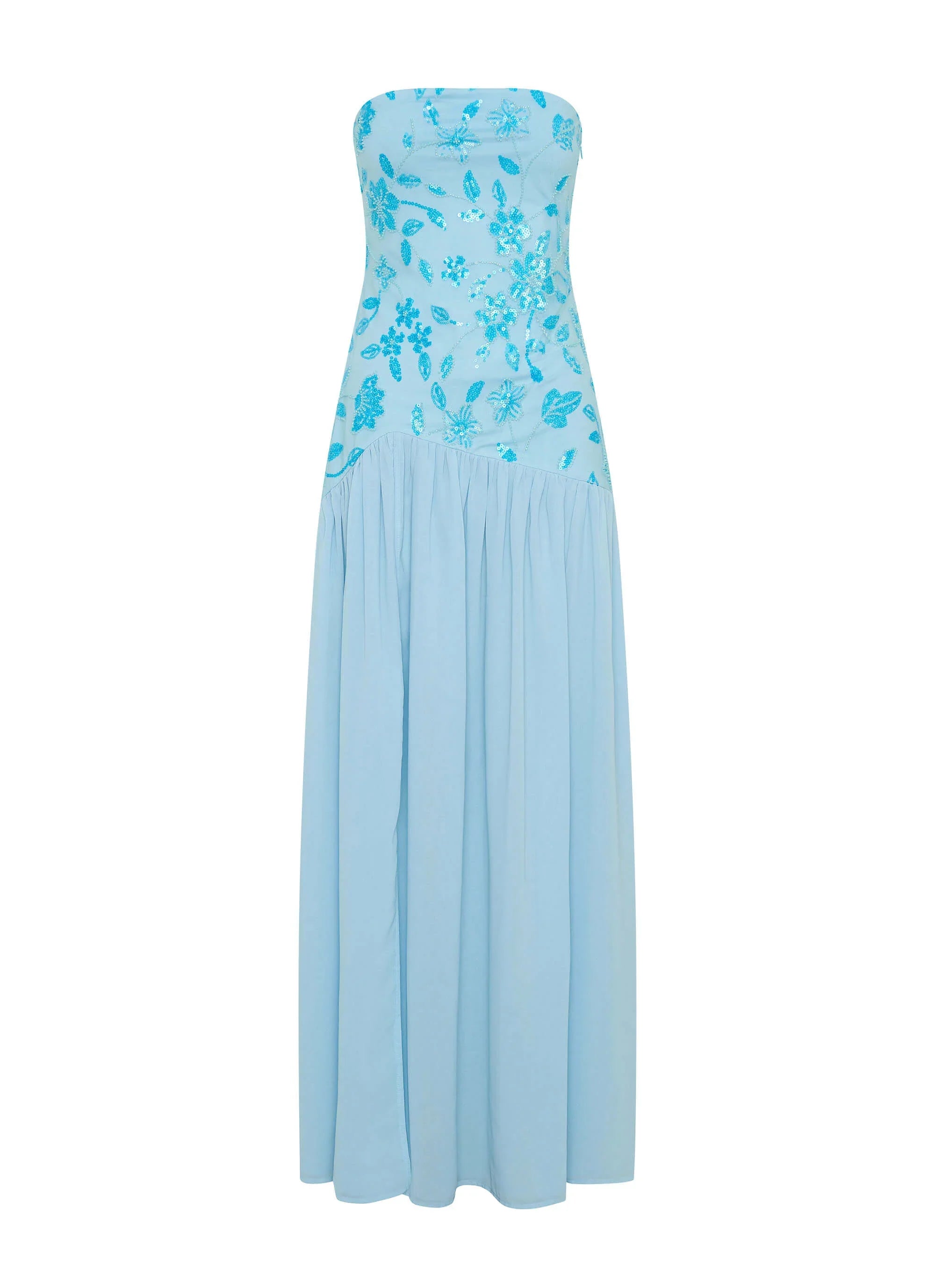 Eden Strapless Beaded Maxi Dress - Blue