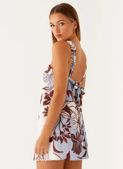 Keira Linen Mini Dress - Bluewood Blossom