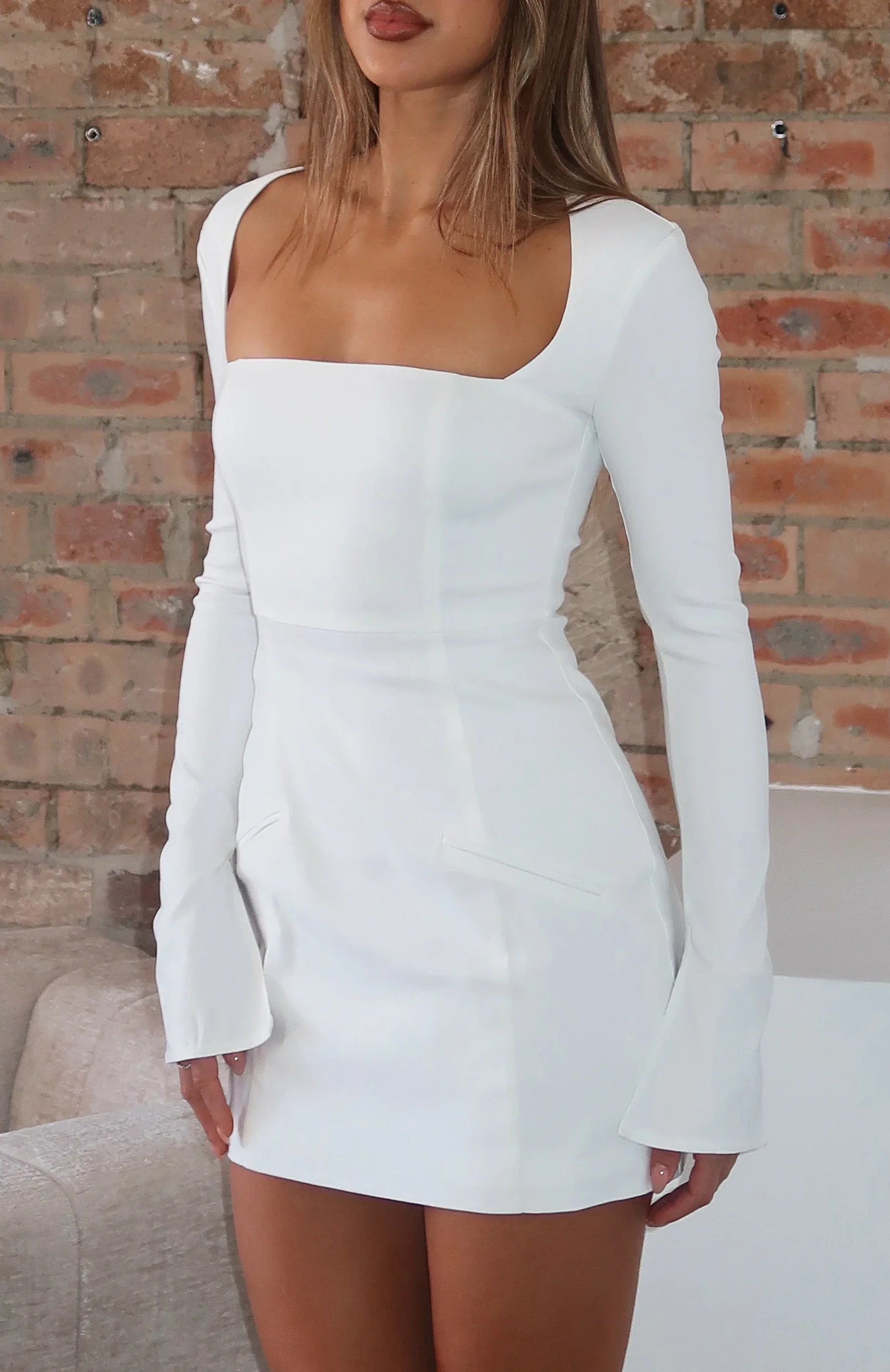 Living For Love Long Sleeve Mini Dress Off White