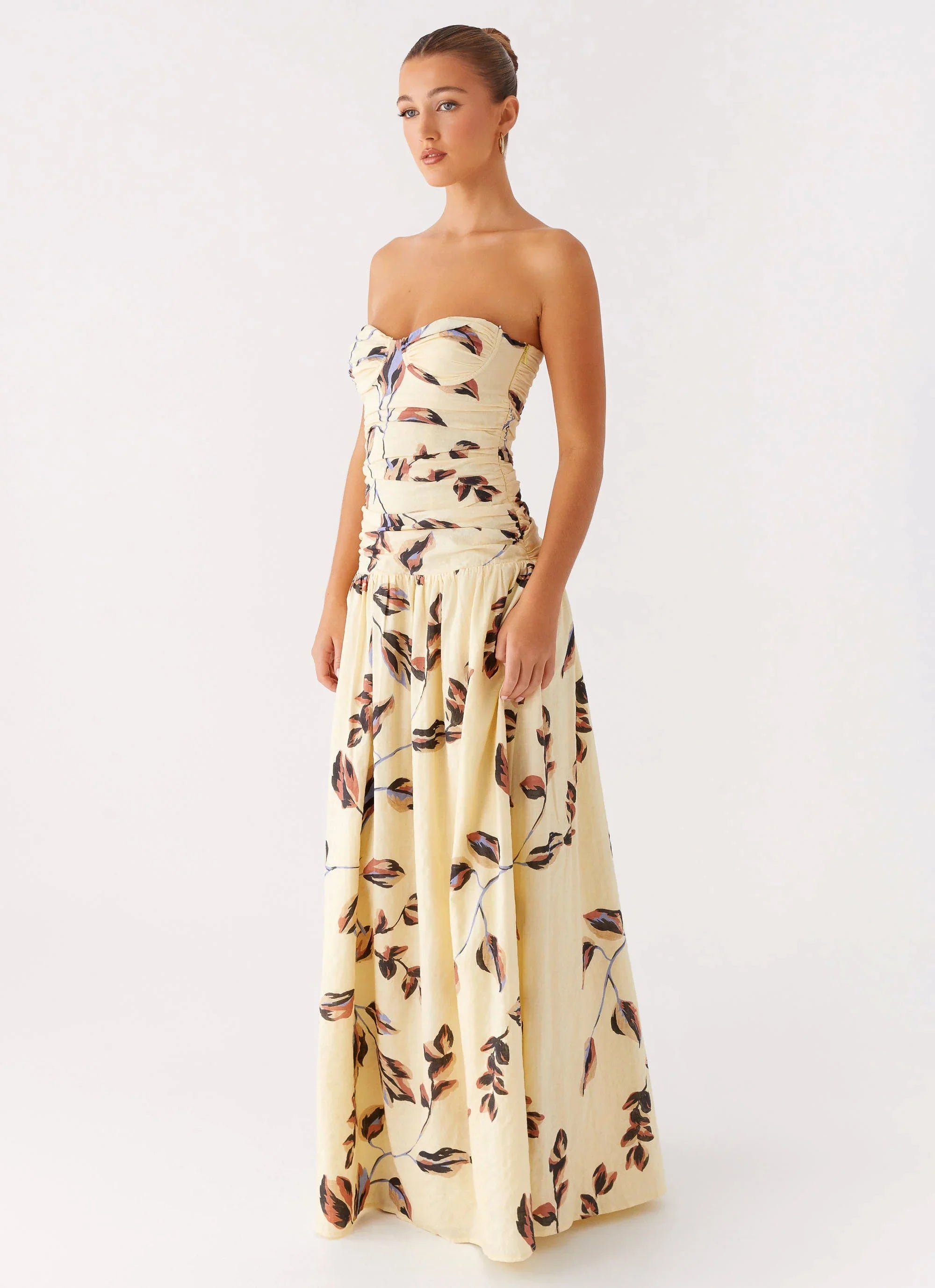 Rhea Ruched Maxi Dress - Buttercream Bliss