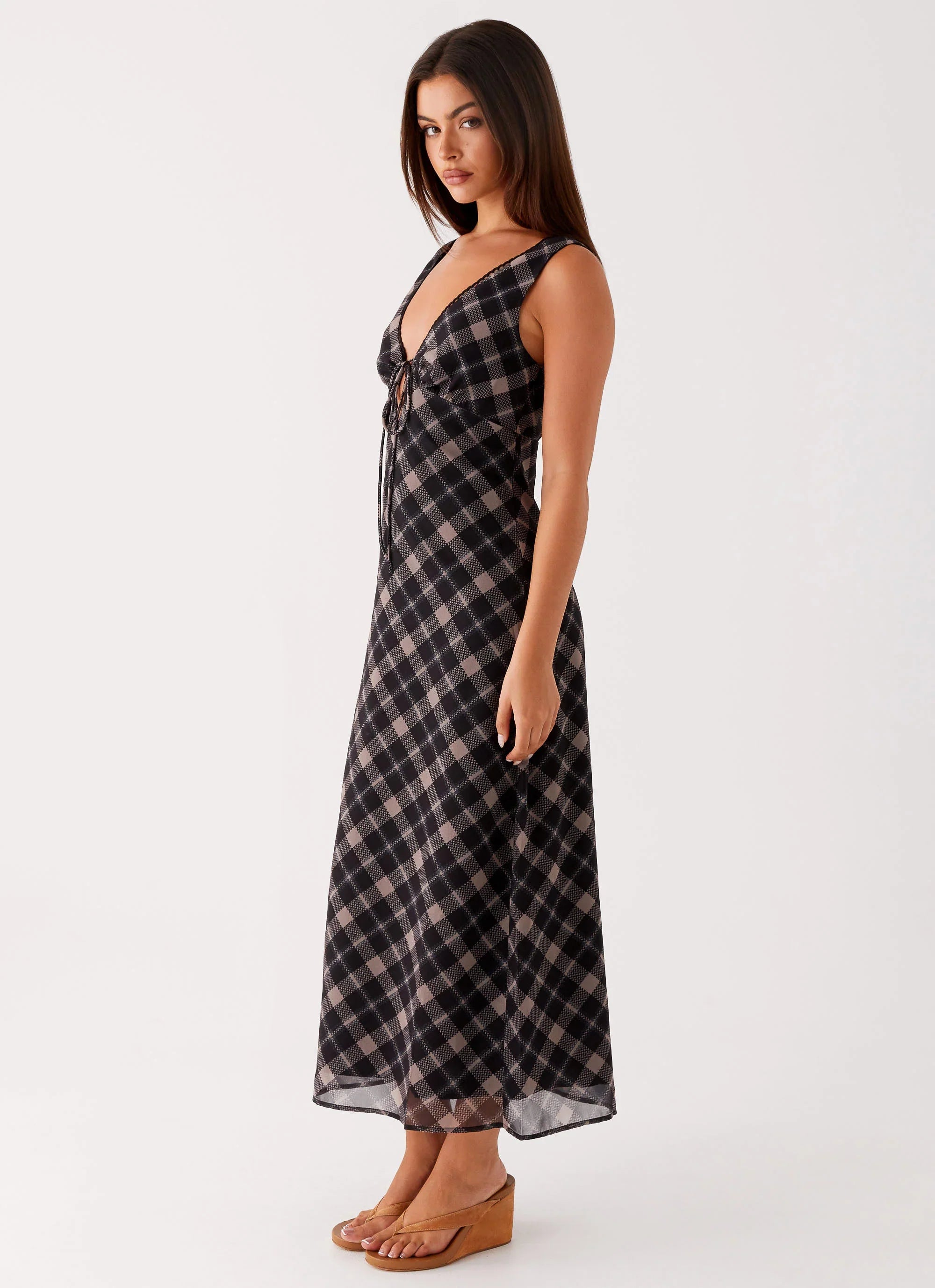Gianna Midi Dress - Taupe Check