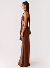 Olive Bloom Maxi Dress - Chocolate