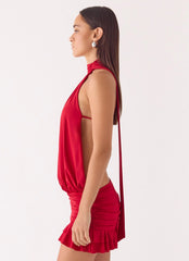 Yelena Backless Mini Dress - Deep Red