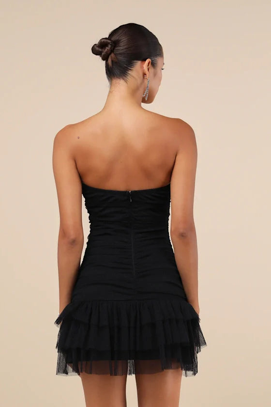 Picture-Perfect Persona Light Pink Mesh Bow Ruched Mini Dress