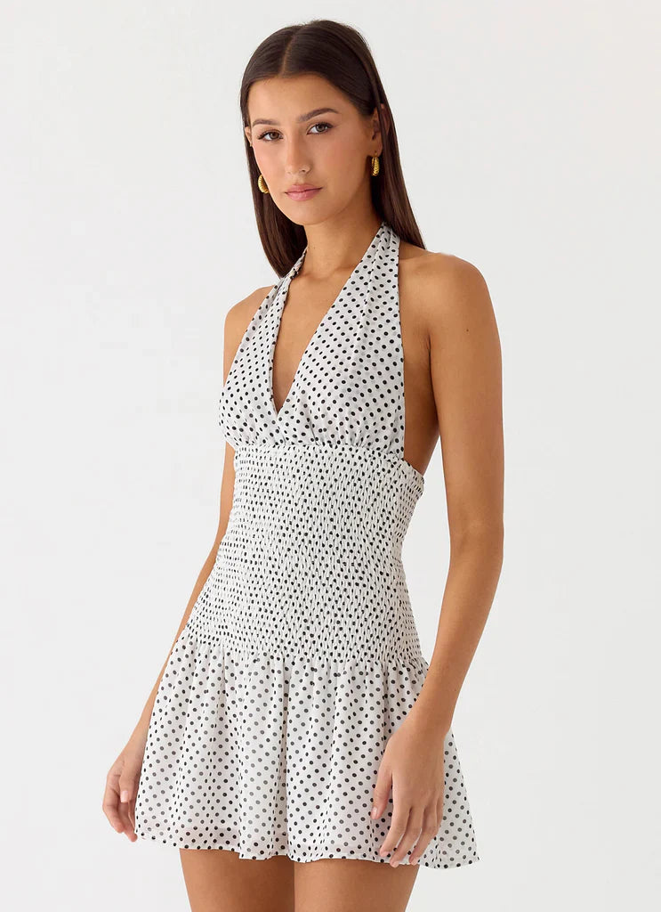 Holden Mini Dress - White Polkadot